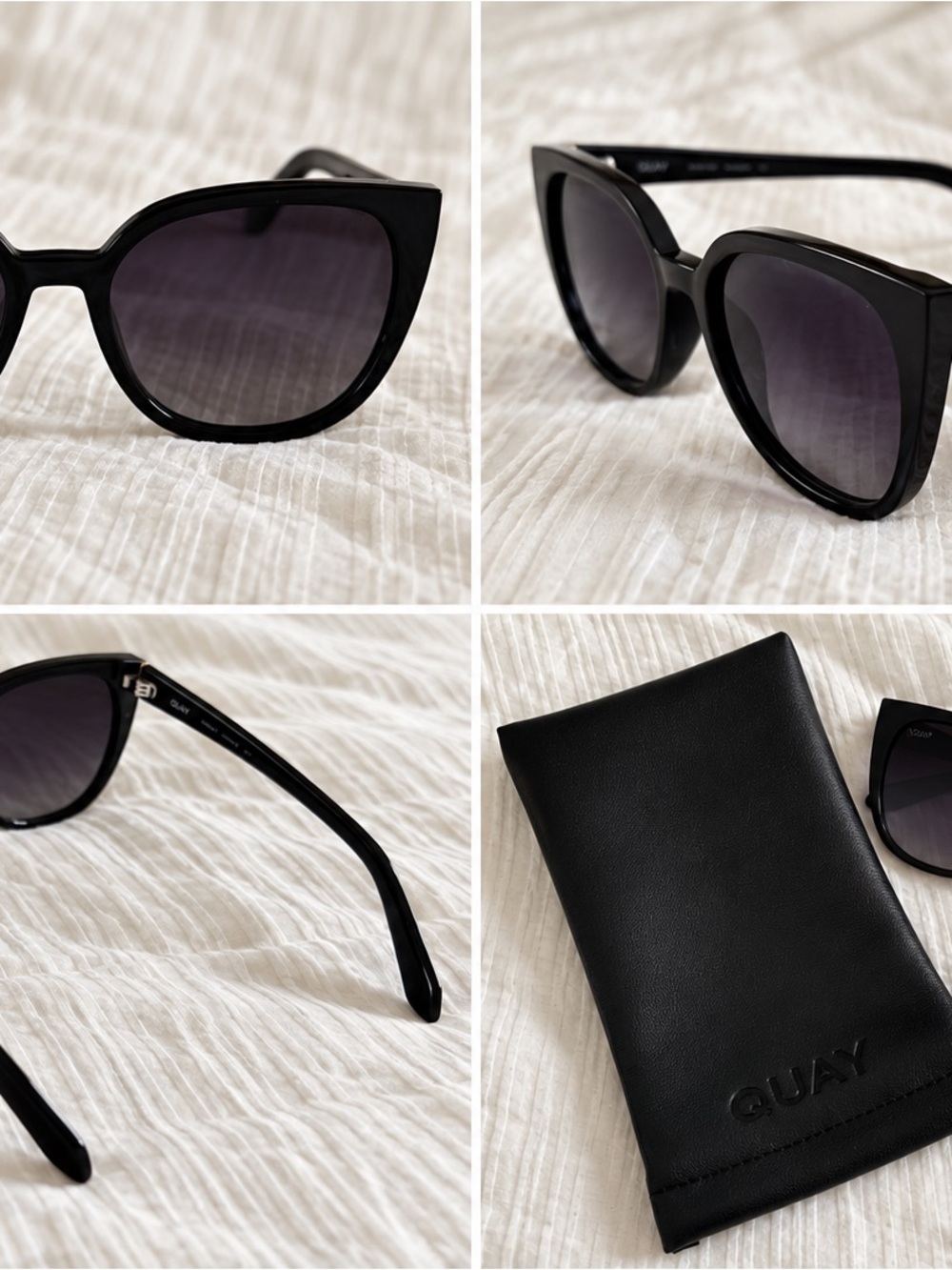 QUAY Staycation Polarized Black Cat Eye Sunglasses + Case